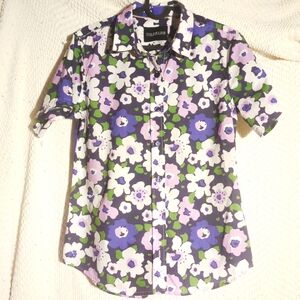XS Wildfang The Essential Button Up Women's Short Sleeve Shirt Purple